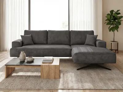 Produktbild von GrainGold Ecksofa L-Form Rechts Leto - Moderne Ecksofa mit Metallbeinen - 3-Sitzer Eckcouch, Wohnzimmer Ecksofa - Eckcouch Dunkelgrau (Whisper 18)
