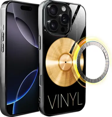 Produktbild von iPhone 16 Pro Max IBIZU Elite Glass Case mit MagSafe, Glasrückseite, Golden Midnight, Vinyl Lux, Schwarz