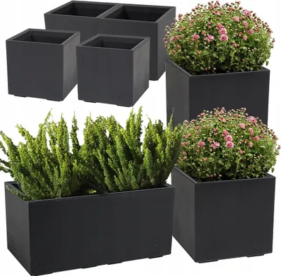 Zdjęcie produktu dla Lamela zestaw 3 doniczek | KARO | beton antracyt | 2x40cm, 80cm