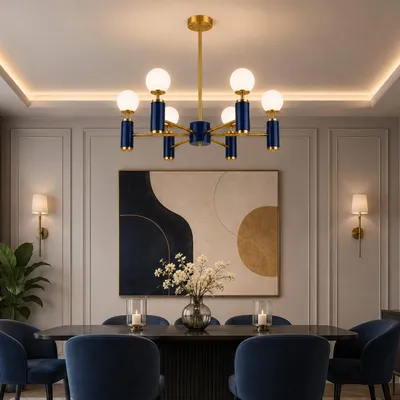 Produktbild von Opviq, Moderne Pendelleuchte Navy Blau, Metall & Glas, E27, 75x75x67 cm