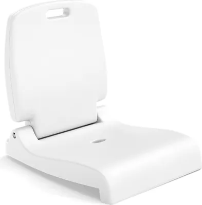 A white folding seat is shown against a white background.