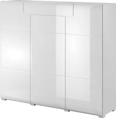 Produktbild von Moderne Kommode Toledo 25 mit 3 Türen, 1 Schublade und 8 Einlegeböden in Weiß/Weiß Hochglanz - Furniture24