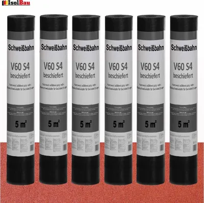 Produktbild von Isolbau Schweißbahn V60 S4 Glasvlieseinlage beschiefert ROT 30m2 Dachpappe Bitumenbahn 6 Rollen