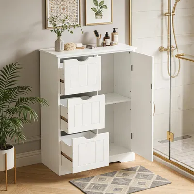 Produktbild von Badezimmerschrank, MDF Kommode mit Schubladen, Badschrank Schmal Klein, Beistellschrank mit 3 Schubladen, 55 x 28.5 x 81 cm, für Badezimmer Wohnzimmer