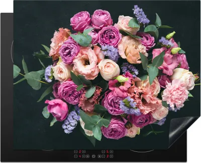 Produktbild von KitchenYeah© Herdabdeckplatte Blumen - Pastell - Rosa , 65x52cm, Küche Deko, Glaskeramikkochfeld Herdabdeckung, Abdeckplatte fùr Kochfeld
