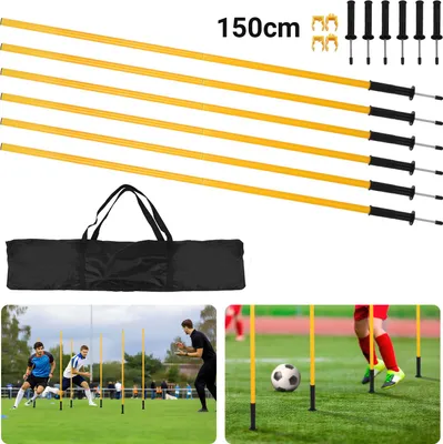 Produktbild von Jayseuw 6x Slalomstangen Fussball 1,5 m sprunghafte Agilität Stangen Agility Trainingsset Gelb
