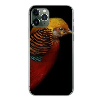 Produktbild von MuchoWow® Handyhülle Schutzhülle Hülle für iPhone 11 Pro Vogel - Federn - Schwarz - Porträt Silikon Softcase Handy Hülle