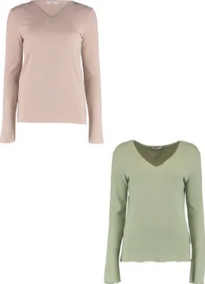 Produktbild von HaILYS Langarmshirt 2er-Set V-Ausschnitt Normale Passform Größe: L