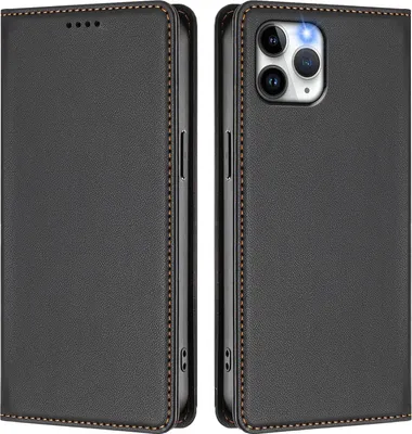 Image de Etui en cuir pour iPhone 11 Pro, étui magnétique en cuirPolyuréthaneavec support Noir