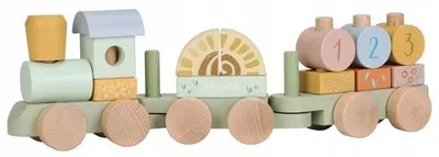 Image de Petit train en bois Safari Friends de Little Dutch, avec des blocs de construction