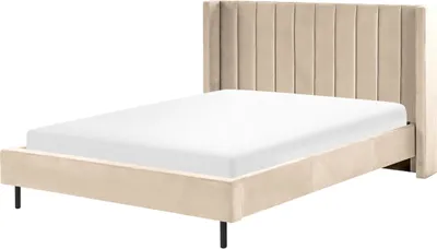 Produktbild von BELIANI Polsterbett Beige 160 x 200 cm Samtstoff Mit Lattenrost Glamour Doppelbett Königsbett Ehebett Schlafzimmer Elegant Modern