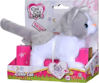 A plush toy cat in its retail packaging.