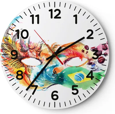 Produktbild von Wanduhr - Rund - Glasuhr - Flagge Karneval Brasilien - 40x40cm - Schleichendes Uhrwerk - Lautlos - zum Aufhängen bereit - Dekoration Modern - Wanddekoration aus Glas - C4AR40x40-3036
