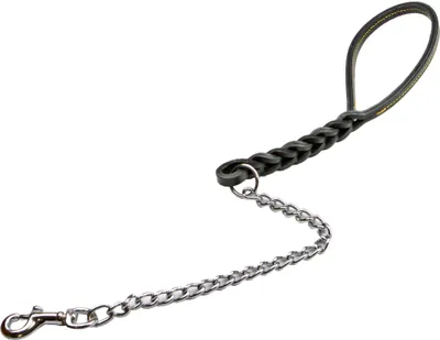 Produktbild von Schwarze geflochtene Lederleine 60 cm mit Kette, geflochtenes Ledergeflecht, 60x5x3
