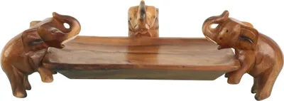 Produktbild von Tablett Holztablett Figurentablett Standtablett Obstteller Tiermotiv 3 Elefanten-Rechteckig