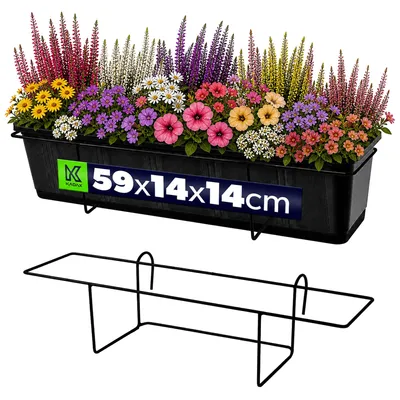 Immagine prodotto di Portavaso KADAX, appeso, per ringhiere, balcone, terrazza, fioriera, interno ed esterno, porta piante in acciaio, porta fioriera con gancio, nero (M, dritto)