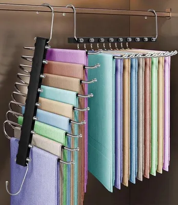 Produktbild von Famanu Set von 2 platzsparenden faltbaren Hosenhängern - 9-in-1 Kleiderbügel aus Edelstahl
