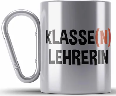 Produktbild von Trendation - -  Klassenlehrerin Leherin Geschenk Edelstahl Tasse Karabiner Geschenkidee Lustig Danke Sprüche Dankeschön Grundschule (Silber)