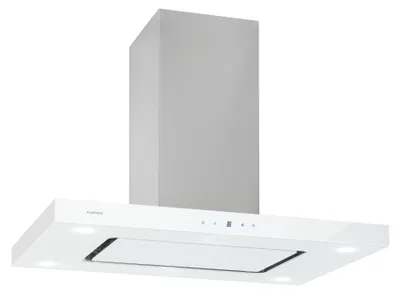 Zdjęcie produktu dla Klarstein Valeria Okap wyspowy - Okap kuchenny, Okap wyspowy, 230W, maks. 642 m³/h, 3 stopnie mocy, Oświetlenie LED, Panel dotykowy, Szkło, Stal nierdzewna, oszczędny, PureAmbience Concept, biały