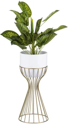 Zdjęcie produktu dla HowHomely stojak na kwiaty LOFT 46cm - Stylowy metalowy stojak na rośliny ze złotą ramą, idealny do domu, czarny