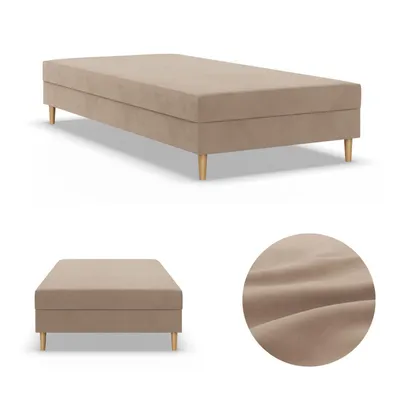 Produktbild von Einzelbett 90x200, Kontinentales Bett ohne Kopfteil, Bett mit Matratze, Jugendbett, Kinderbett, Veloursbett, Samtstoff, Beige, CASPE 90 x 200
