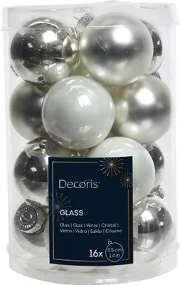 Produktbild von Weihnachtskugeln Glas 3,5cm 16 Stück - Silber / Weiß Mix