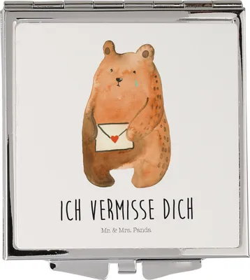 Produktbild von Mr. & Mrs. Panda Kosmetikspiegel Bär Liebesbrief - Weiß - Geschenk, Klappbarer Spiegel, Freundin, Handspiegel, Reise, Teddy, Schminkspiegel, Liebeskummer, Frauen