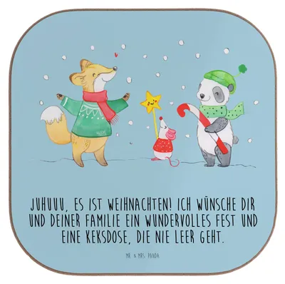 Produktbild von Mr. & Mrs. Panda grill untersetzer Winter Weihnachtsfreude - Eisblau - Geschenk, Heiligabend, Weihnachten, gläseruntersetzer, Tischuntersetzer, Tischschoner, Glas, Fuchs