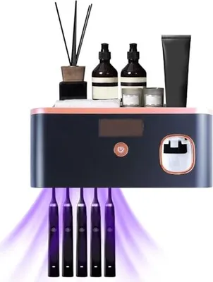 Produktbild von Zahnbürstenhalter, wandmontierte Zahnpastaspender, UV -Elektrohalter 5 Zahnbürsten, wiederaufladbares Badezimmer (schwarzes Gold)