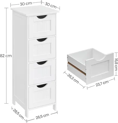 Image de Bealife Table de nuit 4 tiroirs, armoire de chambre étroite en bois-28D x 28W x 84H cm