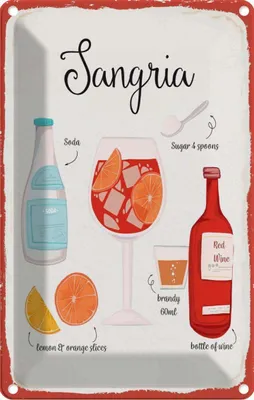 Produktbild von vianmo Blechschild 18x12 cm Sangria Cocktail Recipe Soda