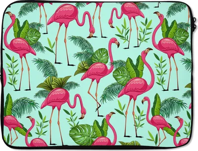 Produktbild von MuchoWow® Laptop Hülle 17 Zoll Laptoptasche Flamingo - Dschungel - Tiere - Muster - Zipper - Schutzabdeckung