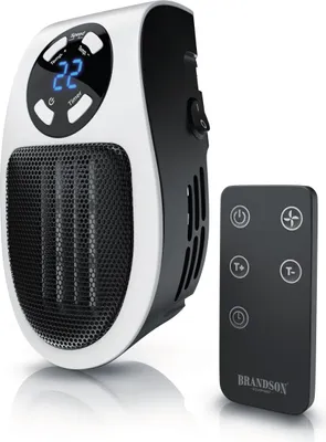Obrázok produktu pre Brandson 500W ohrievač s ventilátorom do zásuvky, mini keramický ohrievač s diaľkovým ovládaním, ochrana proti prehriatiu, automatické vypnutie, čierny