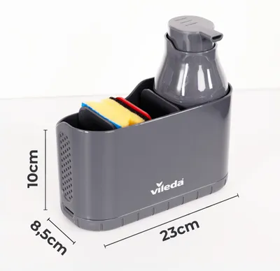 Imagen del producto de Organizador de cocina con dispensador de líquidos, 18,5 x 8,5 x 16,5 cm, plástico gris