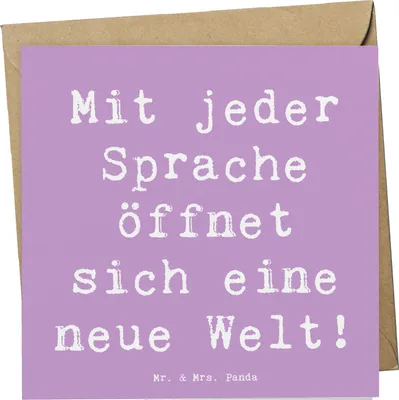 Produktbild von Mr. & Mrs. Panda Grußkarte Spruch Sprachen lernen - Lavendeltraum - Geschenk, Glückwunschkarte, anwenden, Sprachreise, Vertrauem, faltkarte, Abenteuer, mehrsprachig
