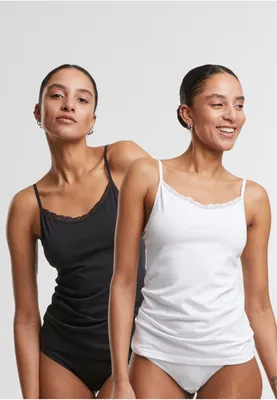 Obrázek produktu pro Dámské tílko Urban Classics Ladies Basic Tank Top Bavlna Lace 2-Pack black+white - M