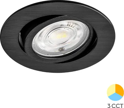 Obrázok produktu pre Vstavaný LED reflektor Braytron 7 W, otočný, 3CCT, 3000 K – 6500 K, 750 lm, okrúhly, čierny, Ø 70 mm, IP20