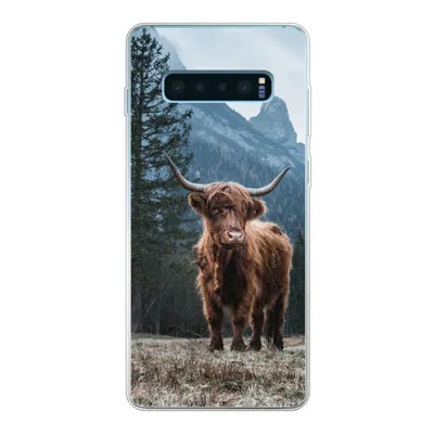 Produktbild von MuchoWow® Handyhülle Schutzhülle Hülle für Samsung Galaxy S10 Plus Schottische Highlander - Berg - Landschaft - Bäume - Kuh - Natur Silikon Softcase Handy Hülle - Schutzhülle