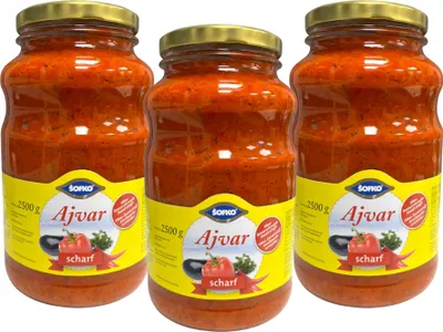 Produktbild von SOFKO Ajvar scharf 3x 2,5kg Glas Paprikazubereitung Paprikacreme Paste