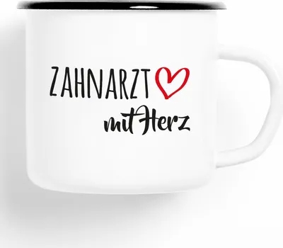 Produktbild von Huuraa Emaille Tasse Zahnarzt Geschenk Kaffeebecher Vintage 300ml Zahnarzt Präsent