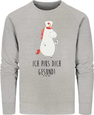 Produktbild von Mr. & Mrs. Panda Bio Baumwoll Pullover Einhorn Krankenschwester Größe L - Heather Grey - Geschenk, Bio-Pullover, Krankenpflegerin, Sweater, Sweatshirt, Pulli, Unicorn