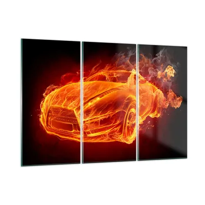 Produktbild von Bilder auf glas - Auto Flammen Räder - 105x70cm - Glasbilder - Wandbilder - Kunstdruck - zum Aufhängen bereit - Wanddekoration aus Glas - Glas Bilder - Wandbild auf Glas - 3 Teile - GCE105x70-0199