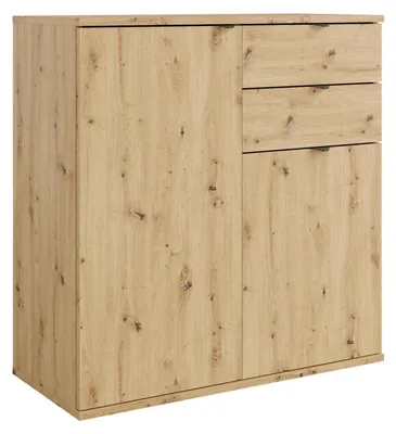 Produktbild von Masseno Kommode METRIX 80 cm Sideboard mit 2 Schubladen und 2 Türen für Wohnzimmer Schlafzimmer Modern 80x35x82,5 cm Eiche Artisan