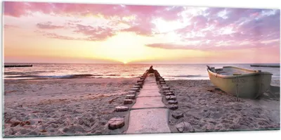 Produktbild von Bilder auf glas - Einteilig - Boot Strand Himmel - 120x50cm - Glasbilder - Wandbilder - Bilder - zum Aufhängen bereit - Wanddekoration aus Glas - Glas Bilder - Wandbild auf Glas - GAB120x50-5064