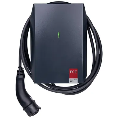 Zdjęcie produktu dla PCE Wallbox EV11, stacja ładowania samochodów elektrycznych 11 kW, 16 A, kabel ładowania typu 2 5 m, IP44 do pojazdów EV i PHEV