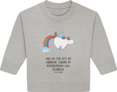 Produktbild von Mr. & Mrs. Panda Organic Baby Pullover Einhorn Fliegendes Pferd 6. - 12. Monat - Heather Grey - Geschenk, Regenbogen, Unicorn, Realität, Spielen, Bullover, Glitzer