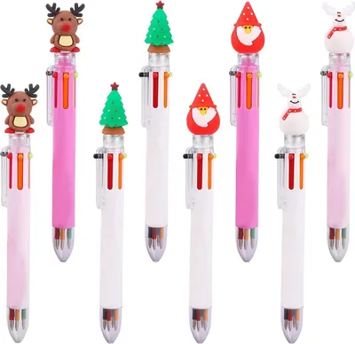 Produktbild von Allecto Premium - 8-teilige Weihnachts Gelrollerball Stifte für Kinder - Multicolor Schul- und Bürobedarf - Weihnachtsmotiv mit Neuheit Design - Ideales Weihnachtsgeschenk und Füller für Weihnachtsstrümpfe
