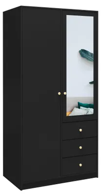 Produktbild von Masseno Drehtürenschrank GALIO 100/200/57,5 cm 2-türig mit Spiegel Schwarz