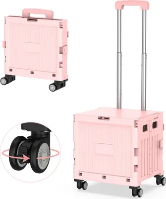 Produktbild von Einkaufstrolley klappbar, Einkaufswagen bis 30 kg, Transportbox mit 4 Rollen, Shopping Trolley Verstellbarer Aluminium Griff, Klappbar Transport