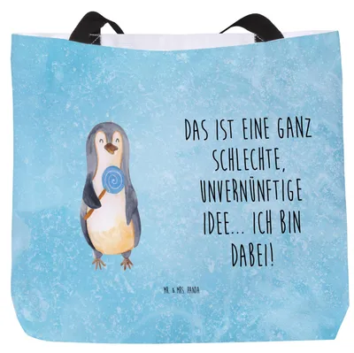 Produktbild von Mr. & Mrs. Panda Reisetasche Pinguin Lolli - Eisblau - Geschenk, Laptoptasche, Unvernünftig, Tote Bag, Rabauke, Süßigkeiten, Unitasche, Einkaufstasche, Tasche, Spruch